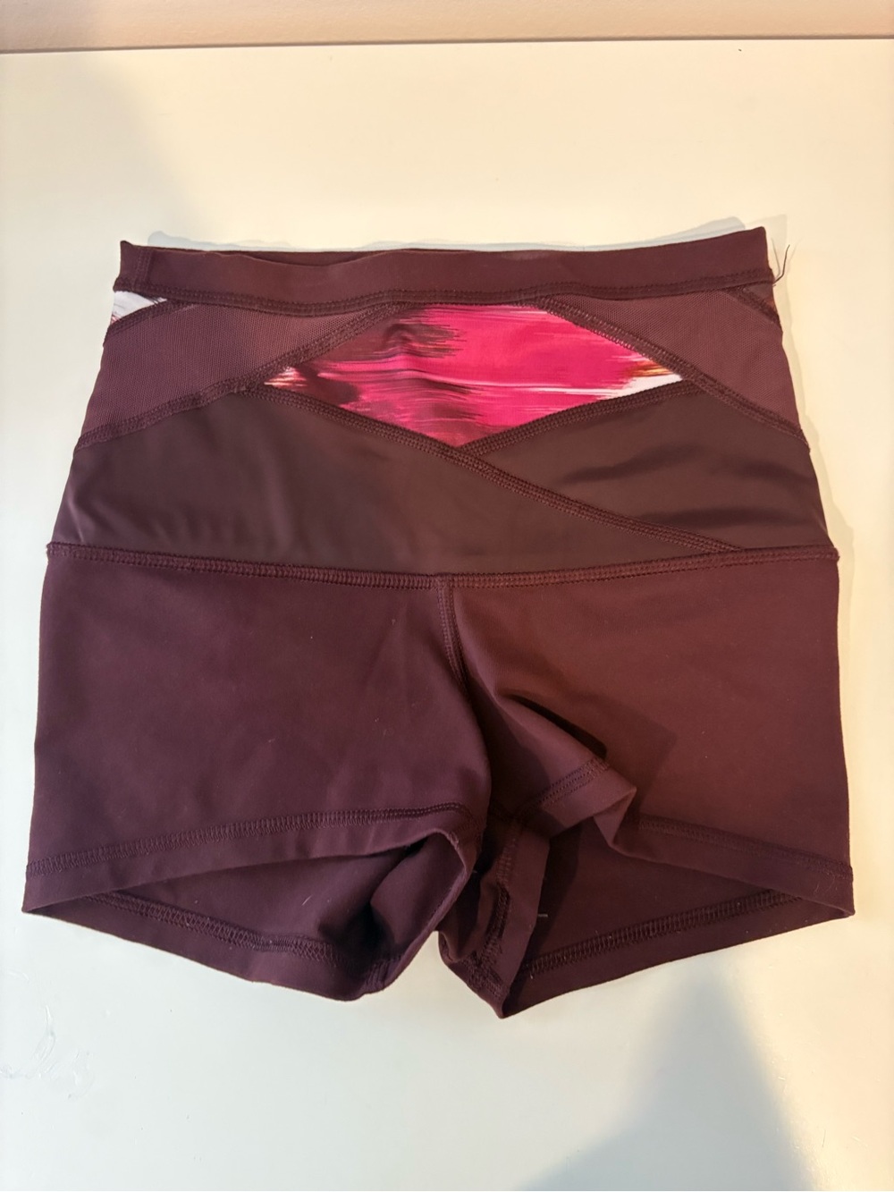 lululemon athletica Maroon Bike Shorts with Pink Accent 2